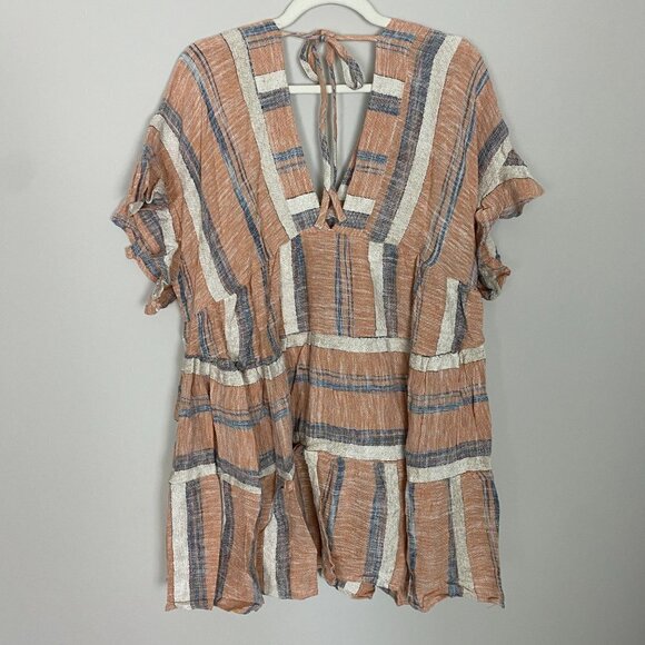 Lulus Linen Blend Striped Oversized Mini Dress NWT Dusty Orange - Picture 1 of 4